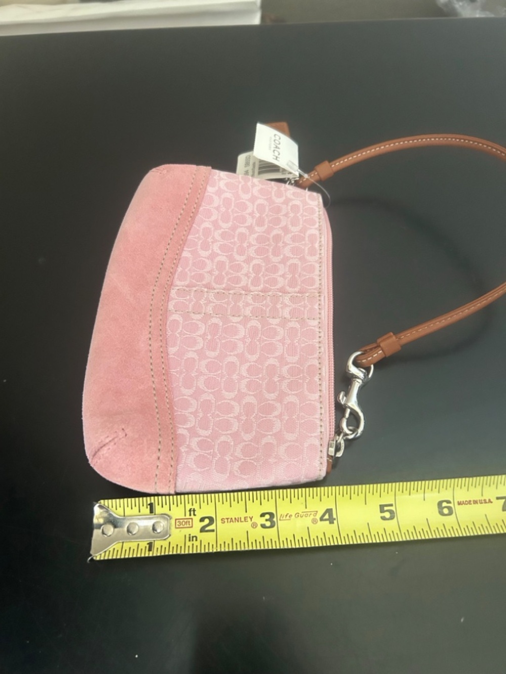 Coach Blush / Saddle Pink/Tan Suede Jacquard Canvas Wristlet. Vintage.NWT - Picture 10 of 15